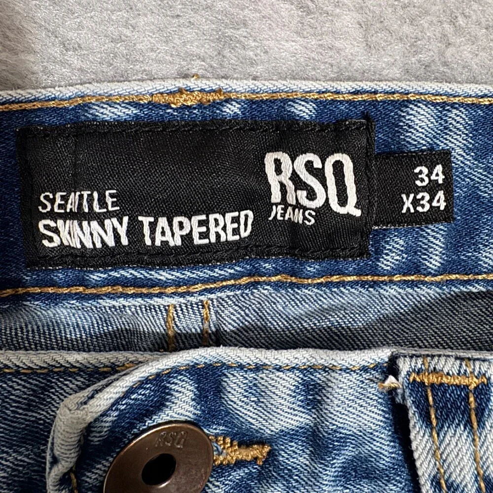 RSQ Seattle Acid Wash Skinny Distressed Jeans 34W x 34L Indie Rock Marble Denim